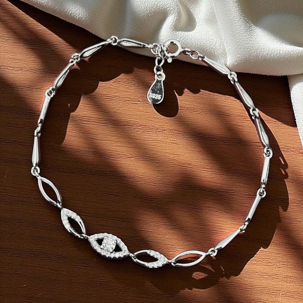 Marquise Link Bracelet with Pavé Evil Eye Accent in Sterling Silver