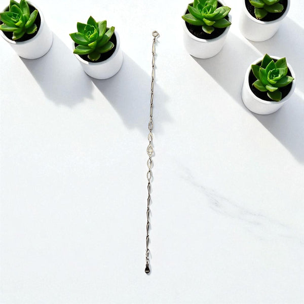 Marquise Link Bracelet with Pavé Evil Eye Accent in Sterling Silver
