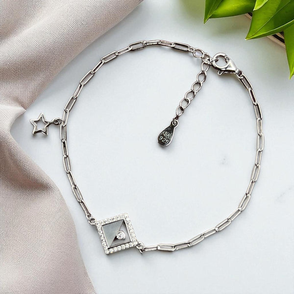 Geometric Charm Bracelet with Star Accent in Sterling Silver
