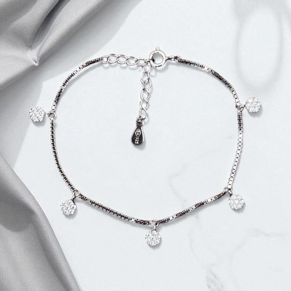 Dangling Floral Charm Bracelet in Sterling Silver