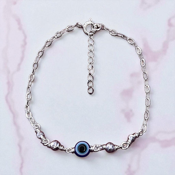 Minimal Evil Eye Chain Bracelet in Sterling Silver