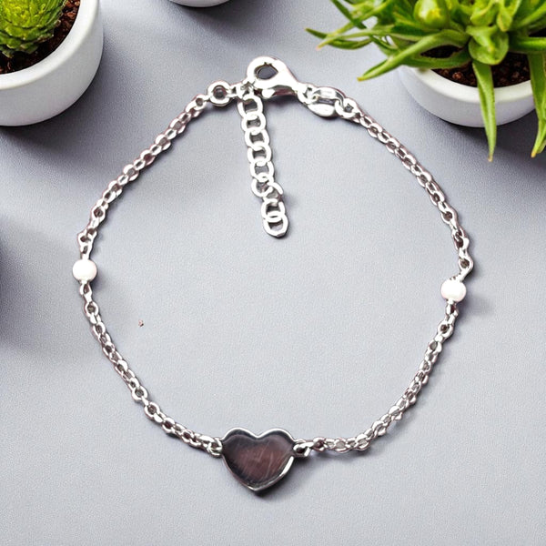 Sterling Silver Heart Charm Bracelet with Pearl Accents