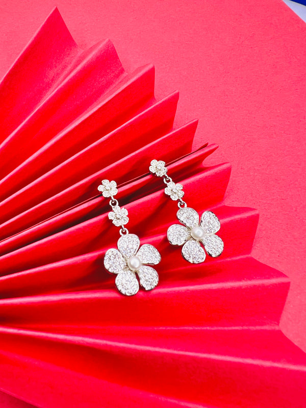 "Blooming Elegance: Diamond Floral Drop Earrings"