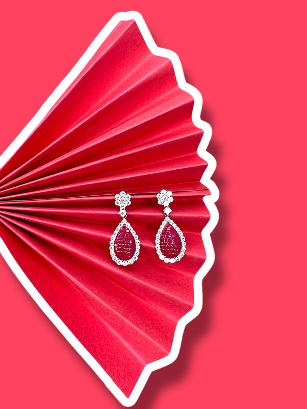 Crimson Elegance: Ruby Teardrop Diamond Earrings