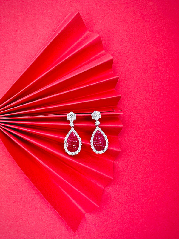 Crimson Elegance: Ruby Teardrop Diamond Earrings