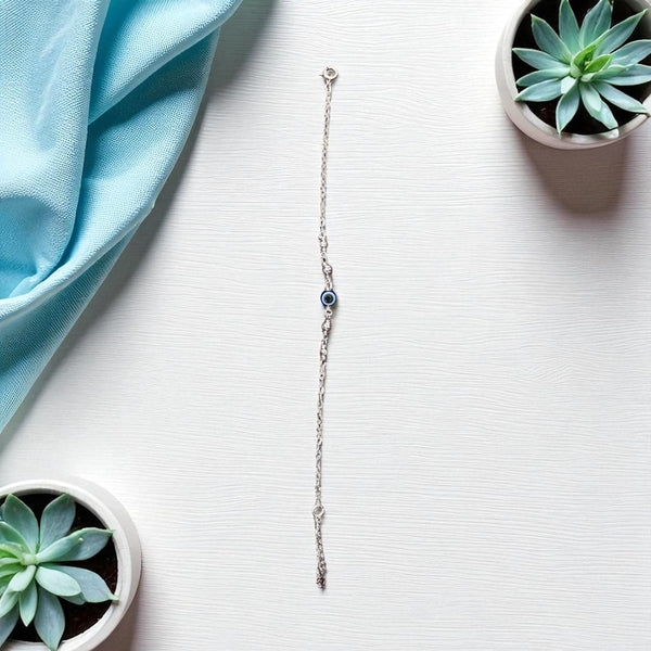 Minimal Evil Eye Chain Bracelet in Sterling Silver