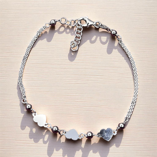 "Lustrous Love Sterling Silver Heart Anklet"