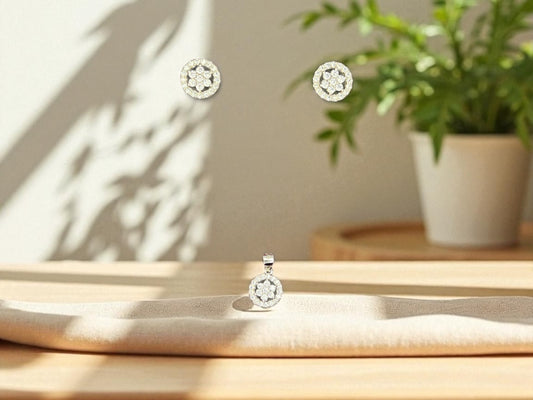 Floral Halo Diamond pendal Set