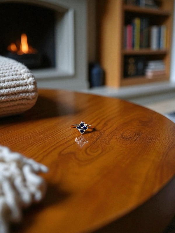 Midnight Bloom Sapphire Ring