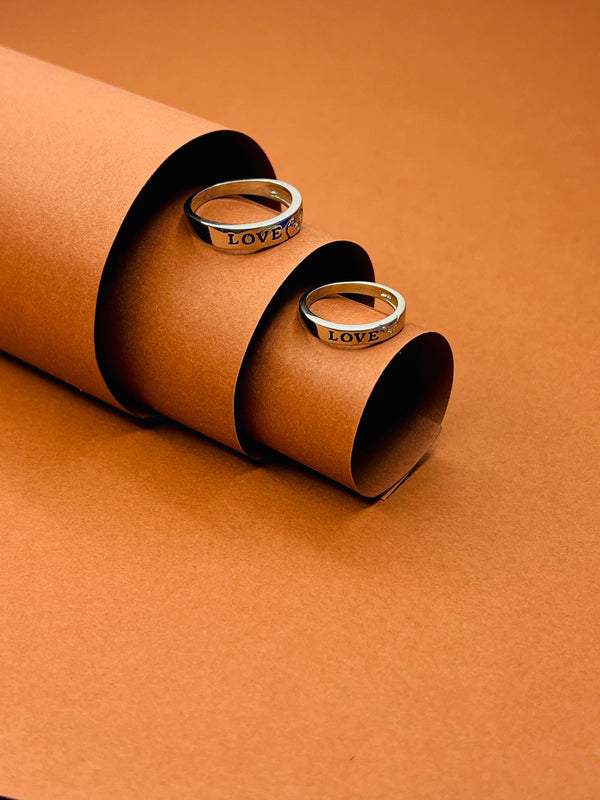 LOVE Engraved Couple Rings – Silver-Tone Matching Band Set