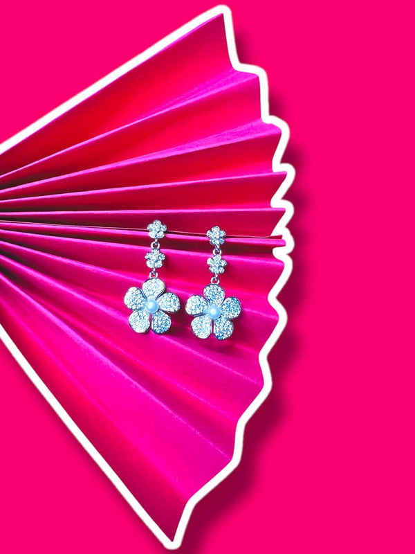 "Blooming Elegance: Diamond Floral Drop Earrings"