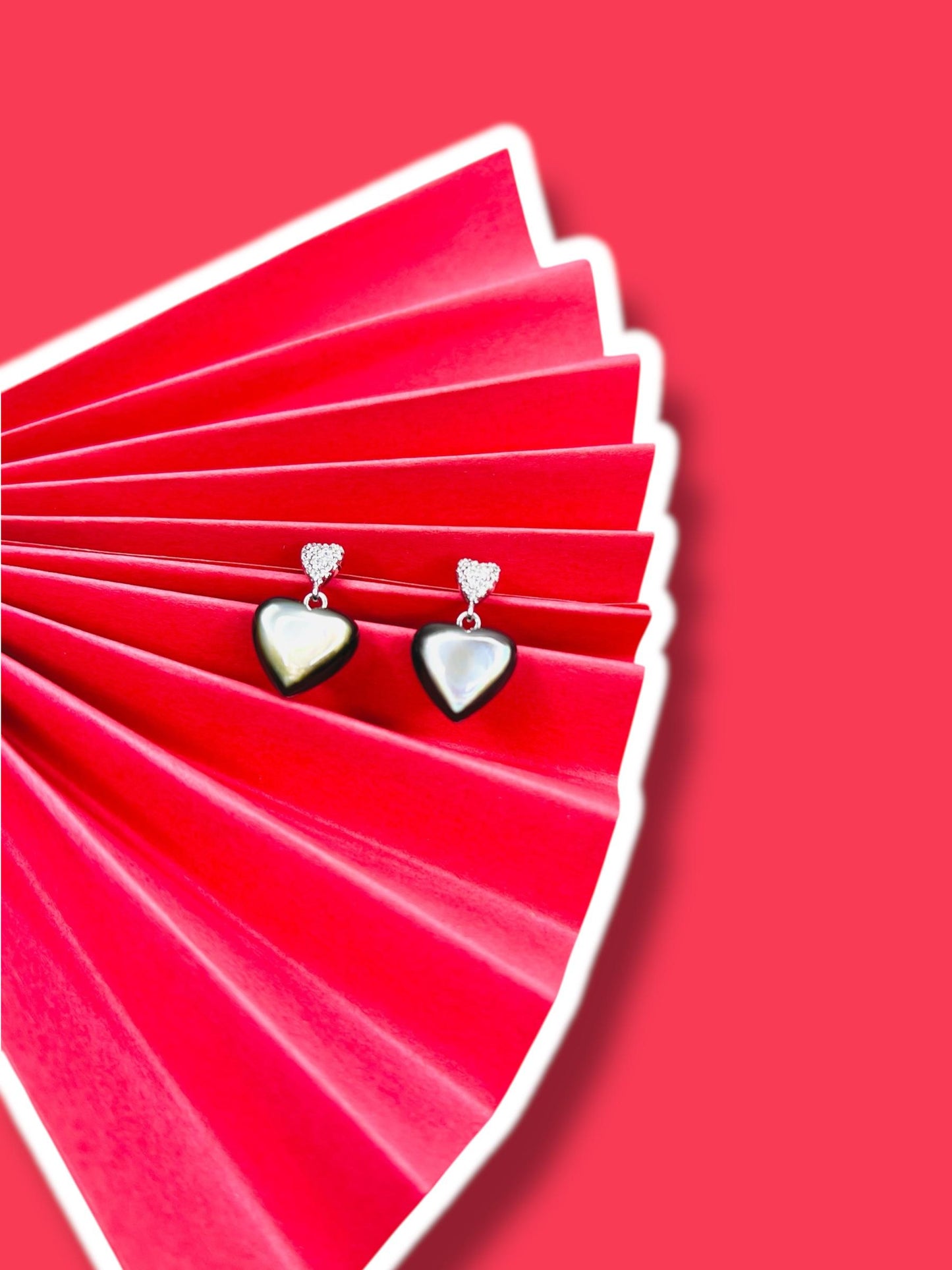 "Midnight Heart: Black Enamel & Pearl Drop Earrings"