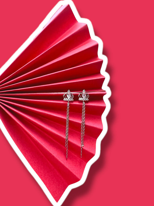 Lotus Grace: Diamond Chain Drop Earrings