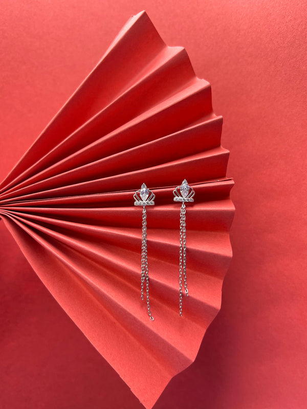 Lotus Grace: Diamond Chain Drop Earrings